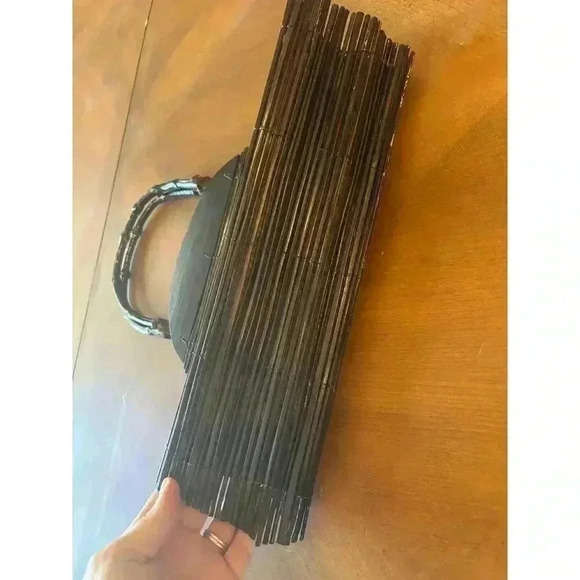 World market wooden purse with bamboo handles very boho artsy look - Picture 3 of 16